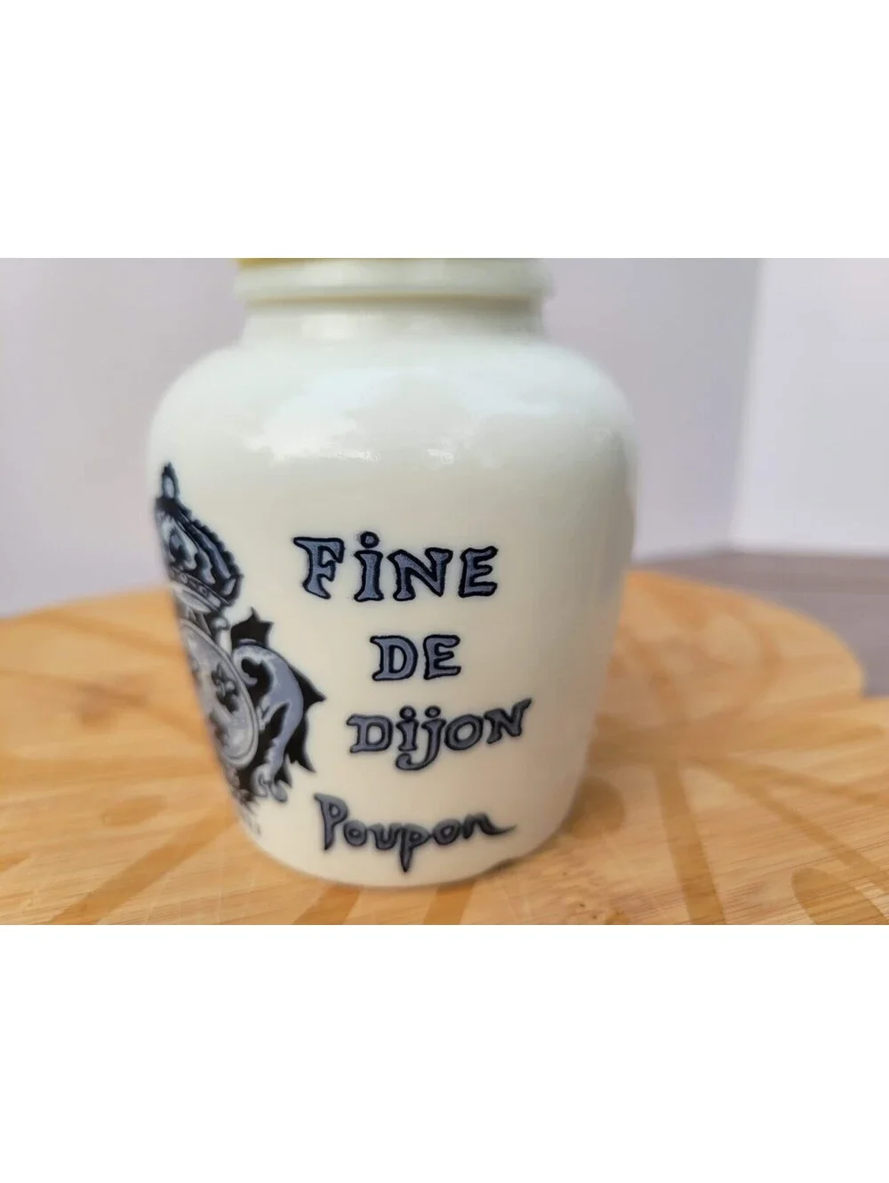 Grey Poupon White Blue Mustard Jar Party Bowl Lid Spoon France Crest